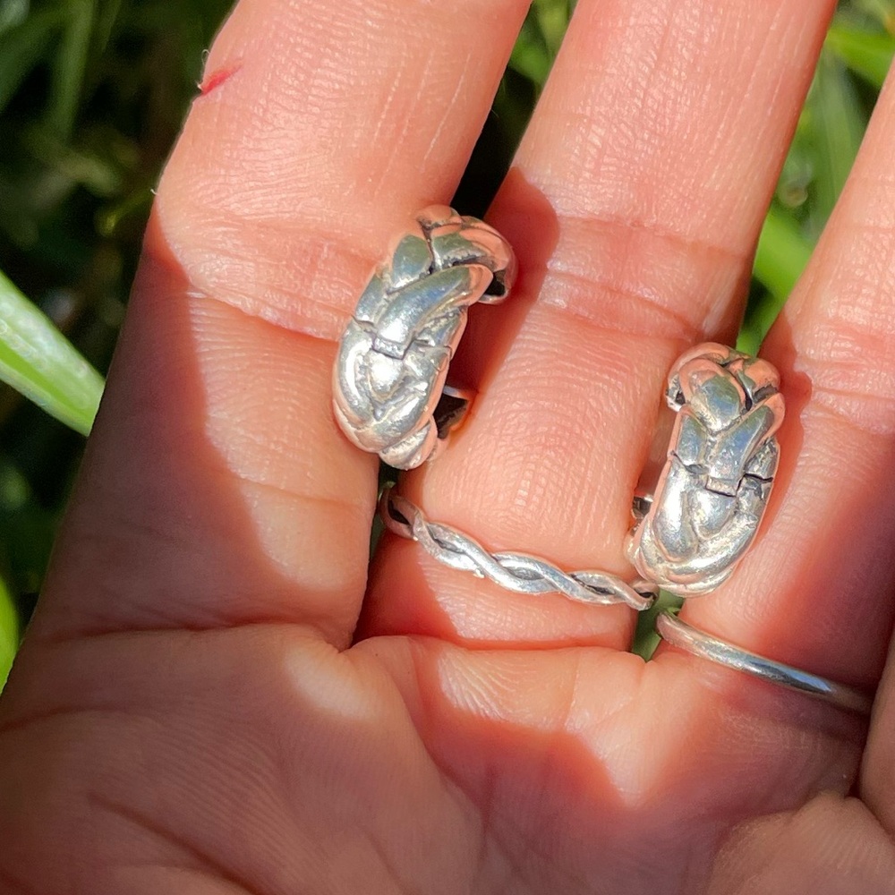 Chunky, Solid 925 Sterling Silver Braided Huggies… - image 8